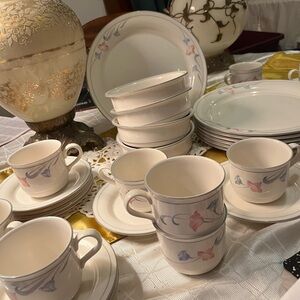 Lenox Cream and Pink Floral Dinnerware Set Glories on gray